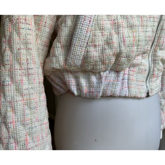 BLANKNYC Tweed Bomber Jacket Medium White Multicolor Zip Up Textured Womens $128 - Picture 9 of 13
